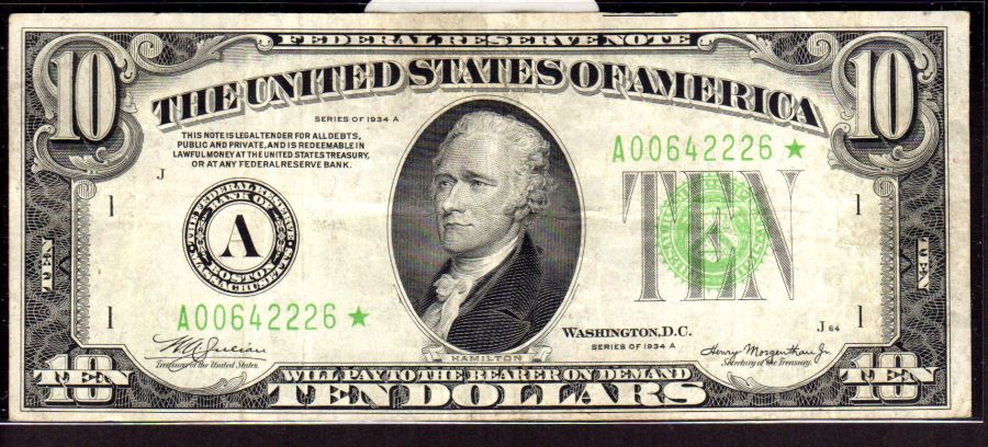 Fr.2006-A, 1934A $10 Boston Star FRN, VF